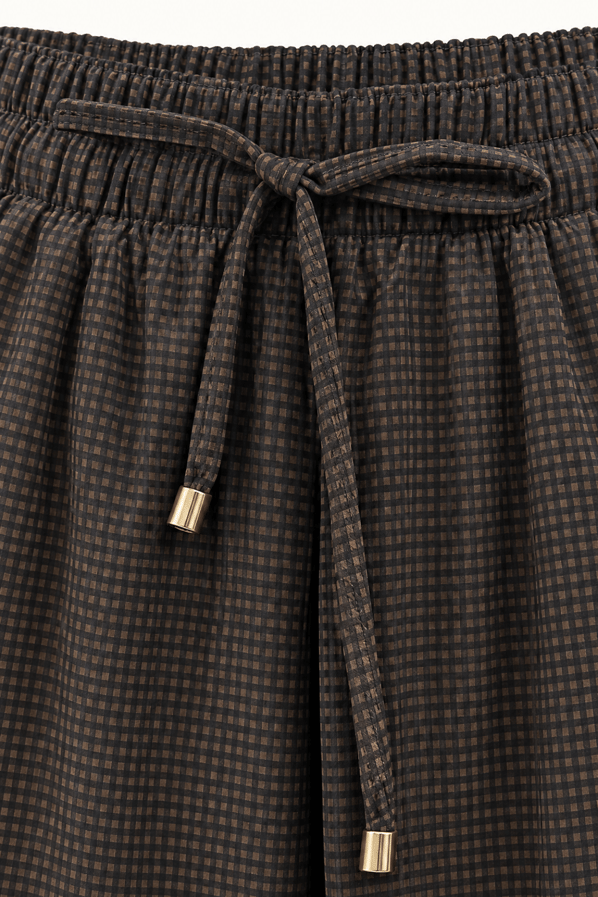 Pötikareli Oversize Gömlek Slouchy Pantolon Kahve TakımSezgi Tekin