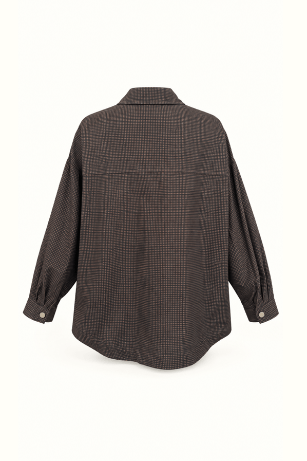 Pötikareli Oversize Gömlek Slouchy Pantolon Kahve TakımSezgi Tekin