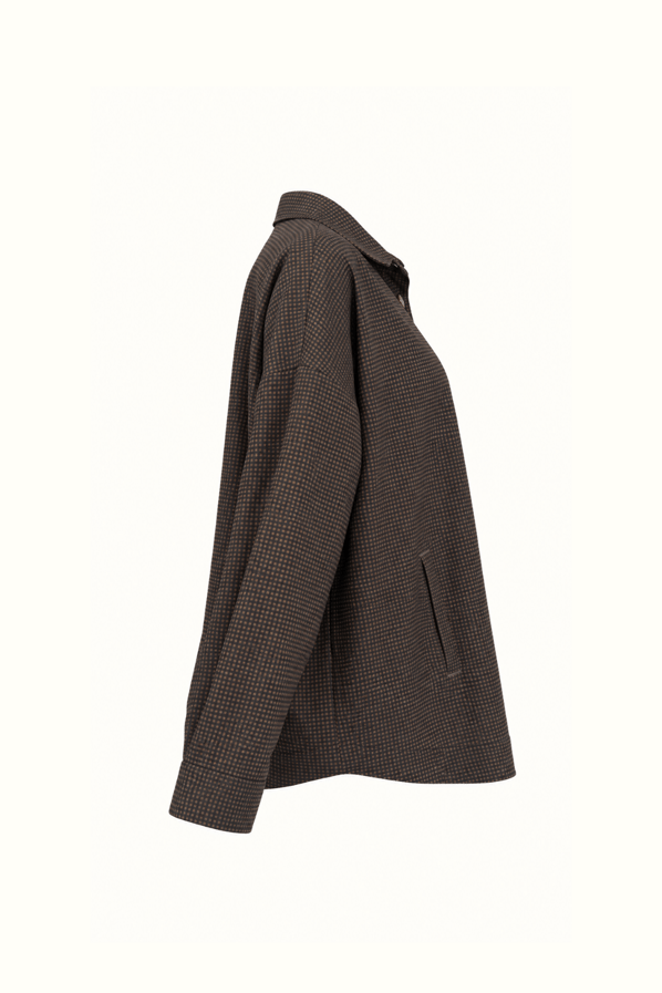 Pötikareli Oversize Gömlek Slouchy Pantolon Kahve TakımSezgi Tekin