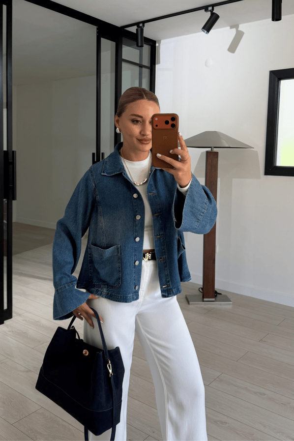 Premium Mavi Tensel Denim CeketSezgi Tekin