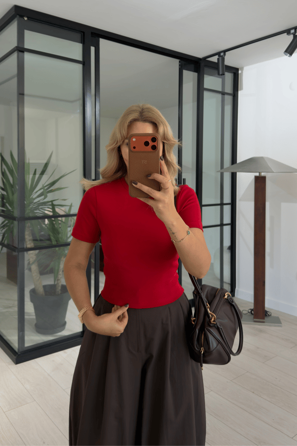 Premium Seri Basic Bisiklet Yaka Kırmızı TshirtSezgi Tekin