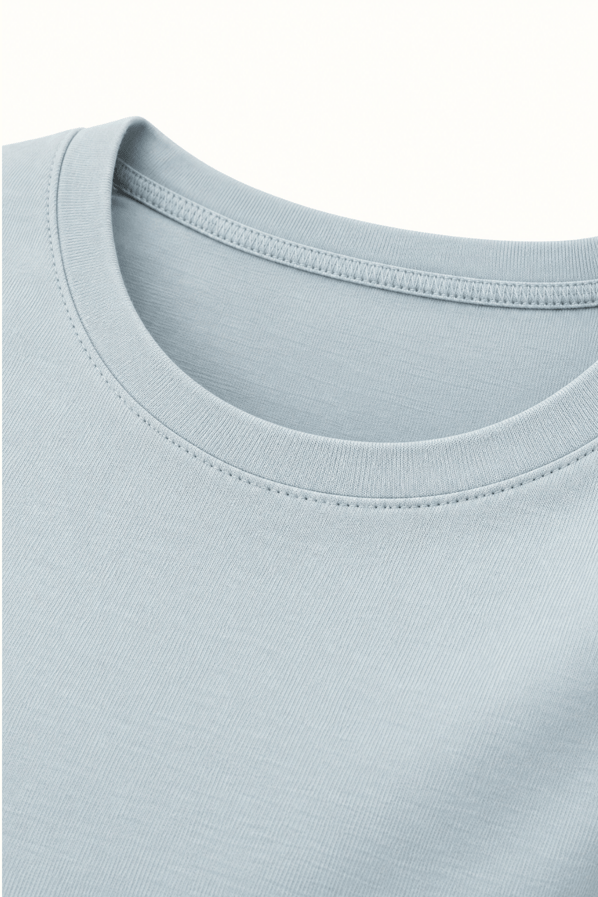 Premium Seri Bebe Mavi Bisiklet Yaka Basic Pamuklu TshirtSezgi Tekin