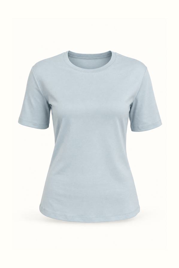 Premium Seri Bebe Mavi Bisiklet Yaka Basic Pamuklu TshirtSezgi Tekin