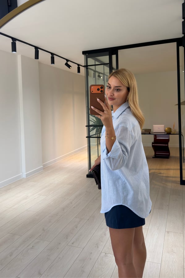 Premium Seri BF Bebek Mavi Keten GömlekSezgi Tekin
