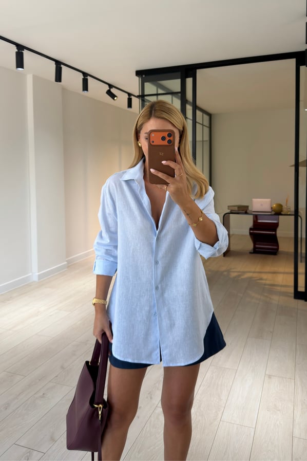 Premium Seri BF Bebek Mavi Keten GömlekSezgi Tekin