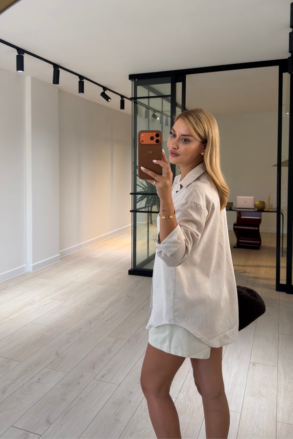 Premium Seri BF Bej Keten GömlekSezgi Tekin