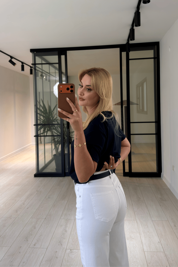 Premium Seri Crop Leg Likralı Ekru JeanSezgi Tekin