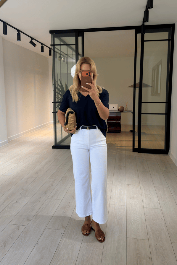 Premium Seri Crop Leg Likralı Ekru JeanSezgi Tekin