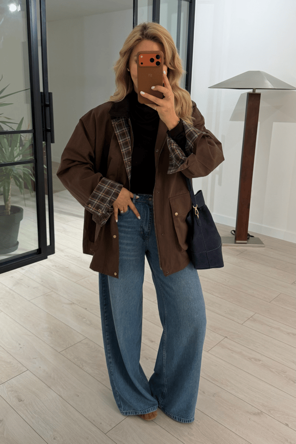 Premium Seri Ekose Astarlı Oversize Kahve ParkaSezgi Tekin