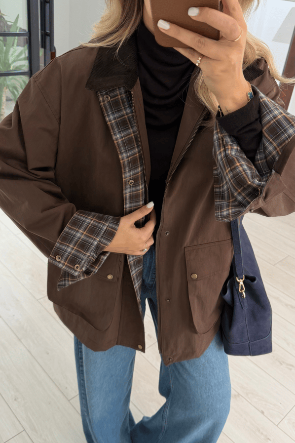 Premium Seri Ekose Astarlı Oversize Kahve ParkaSezgi Tekin