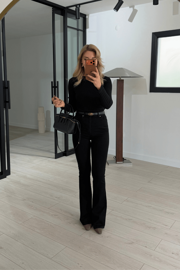 Premium Seri Likralı İspanyol Paça Siyah Fit Jean