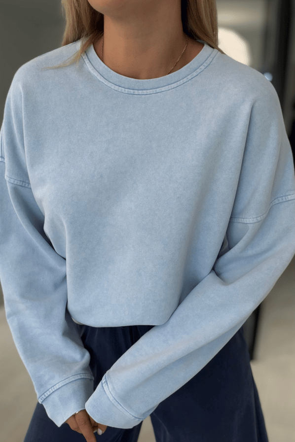 Premium Seri Mavi Yıkamalı Basic SweatSezgi Tekin