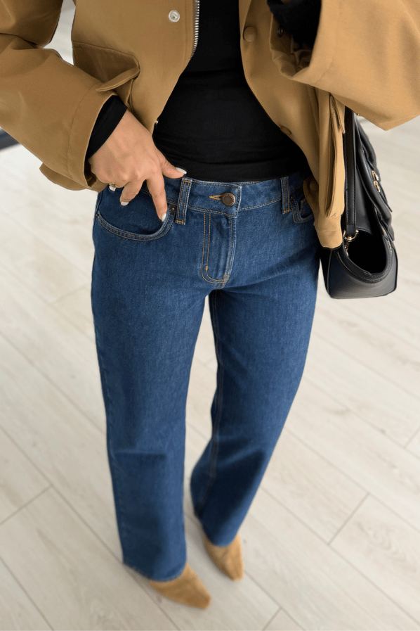 Premium Seri Orta Bel Straight Koyu Mavi JeanSezgi Tekin