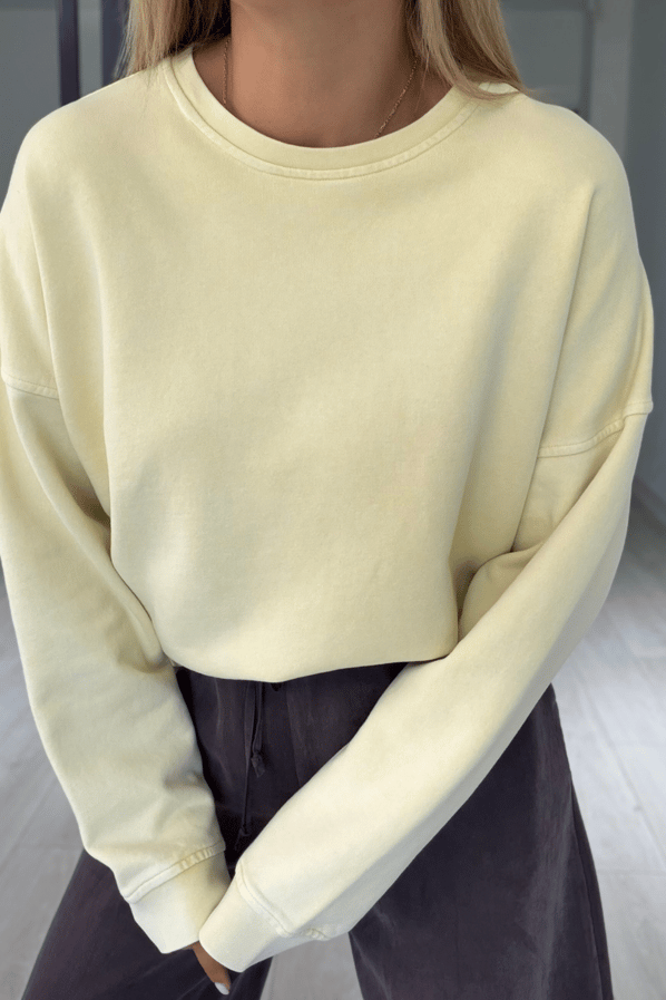 Premium Seri Pastel Sarı Basic SweatSezgi Tekin