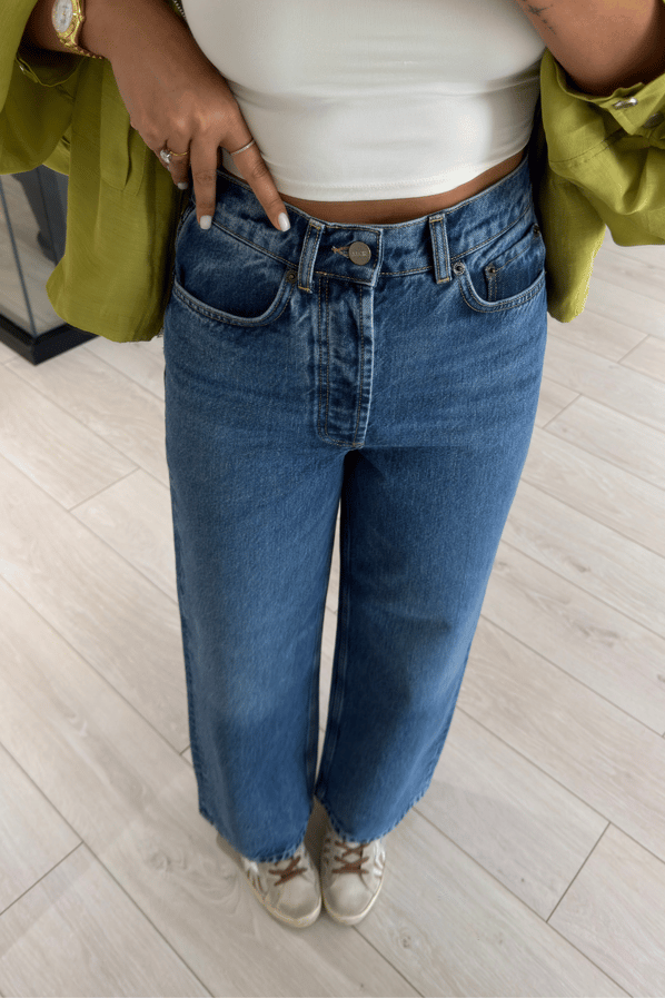 Premium Seri Yüksek Bel Wide Leg Koyu Mavi Yıkamalı JeanSezgi Tekin