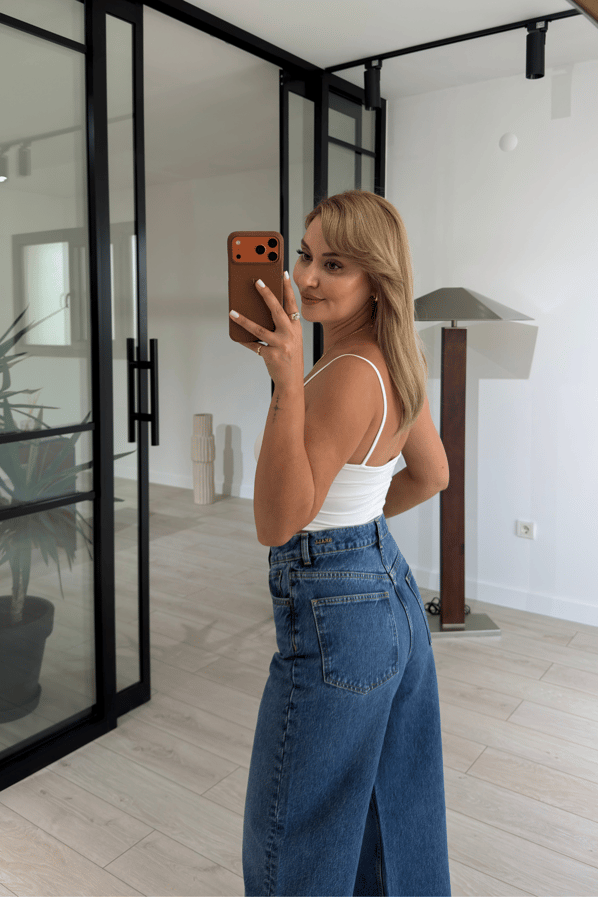 Premium Seri Yüksek Bel Wide Leg Koyu Mavi Yıkamalı JeanSezgi Tekin