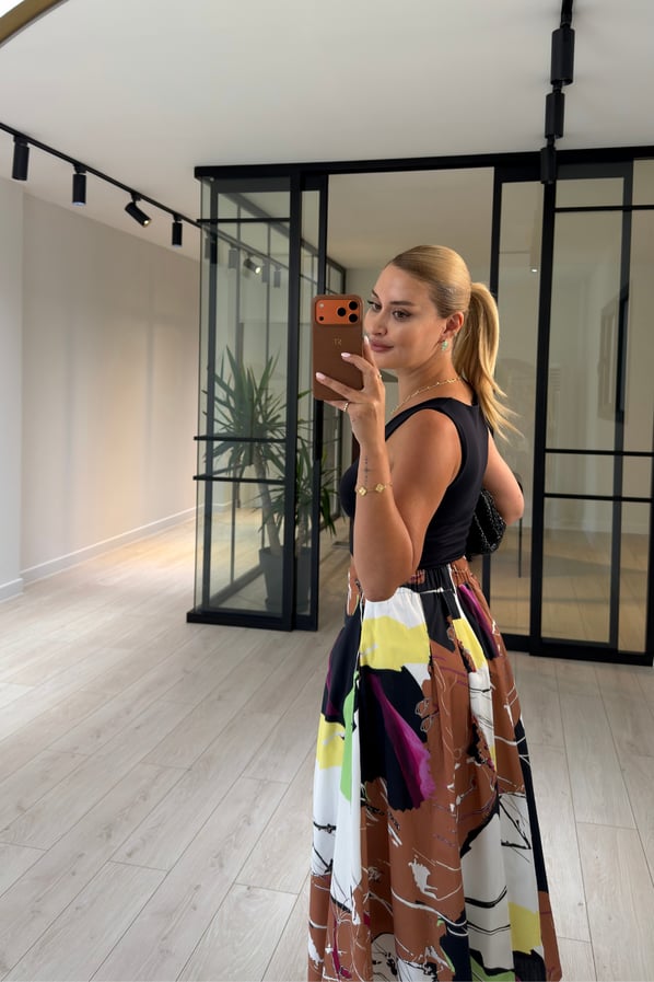 Renk Desenli Beli Lastikli Poplin Çan EtekSezgi Tekin