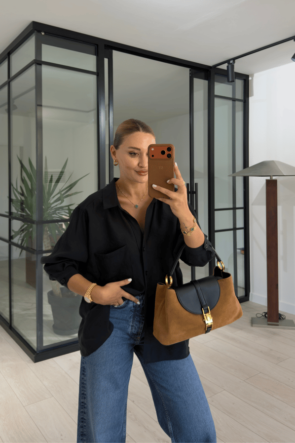 Siyah Oversize Cepli Modal GömlekSezgi Tekin