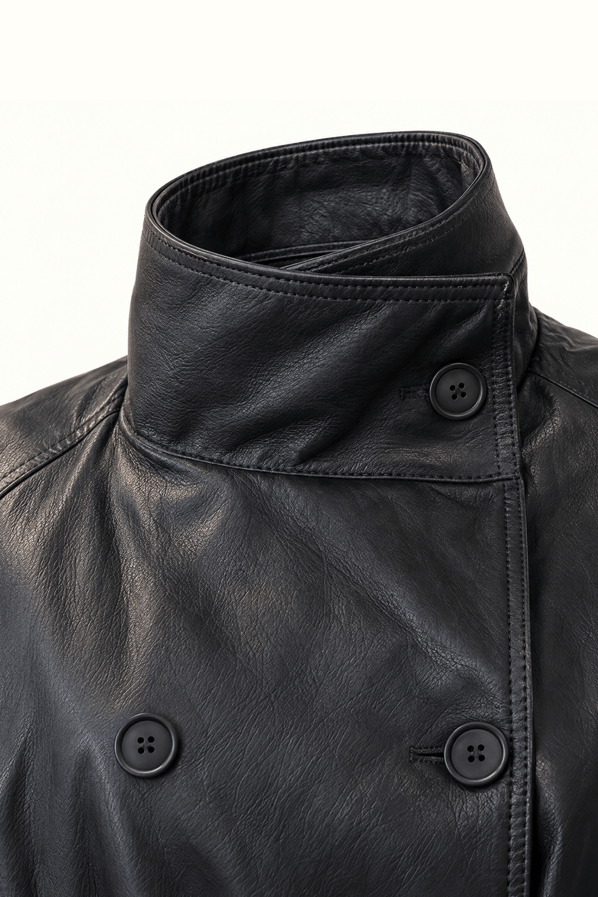 Siyah Oversize Deri TrençSezgi Tekin