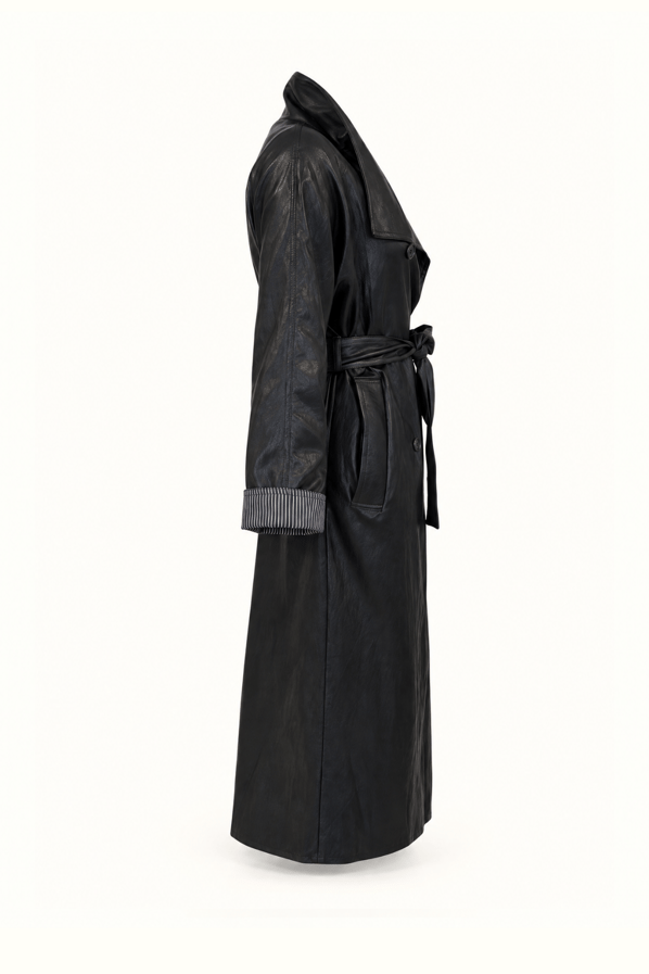 Siyah Oversize Deri TrençSezgi Tekin