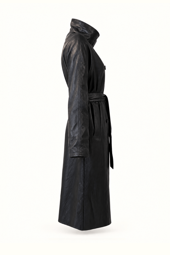 Siyah Oversize Deri TrençSezgi Tekin