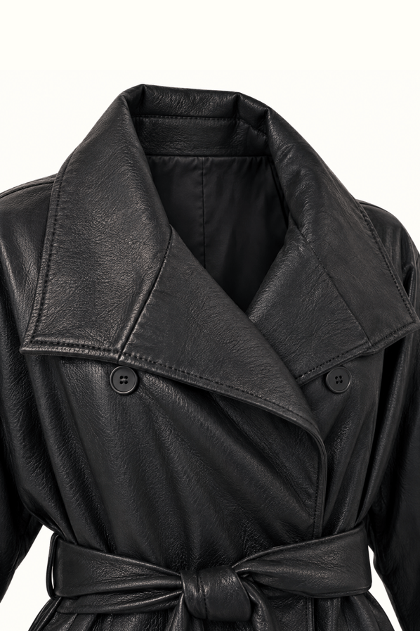 Siyah Oversize Deri TrençSezgi Tekin