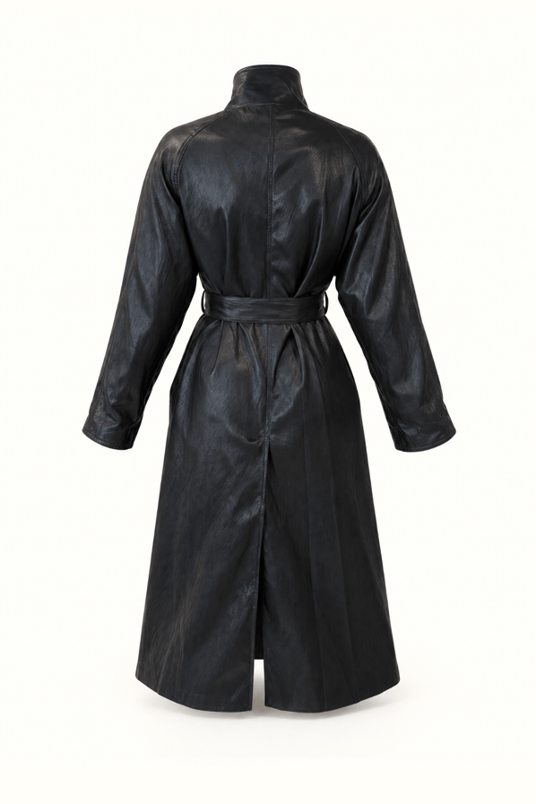 Siyah Oversize Deri TrençSezgi Tekin