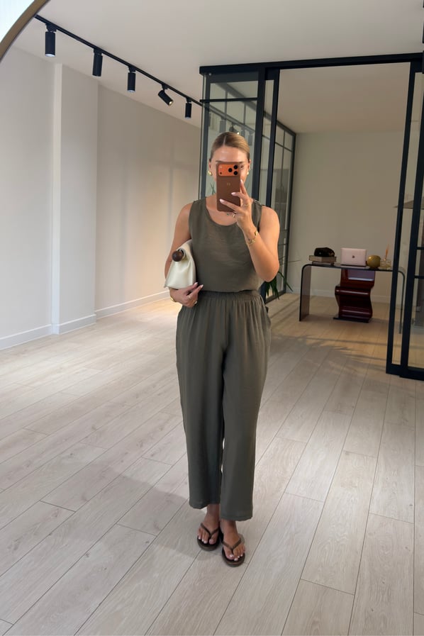 Slouchy Pantolon Bluz Haki Tensel TakımSezgi Tekin