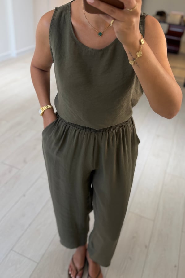 Slouchy Pantolon Bluz Haki Tensel TakımSezgi Tekin