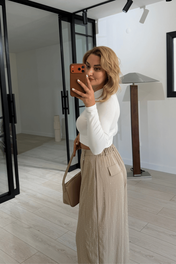 Taş Detaylı Camel Slouchy PantolonSezgi Tekin