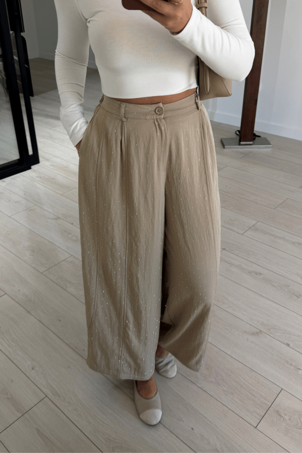 Taş Detaylı Camel Slouchy PantolonSezgi Tekin