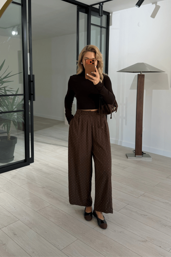 Taş Detaylı Kahve Slouchy PantolonSezgi Tekin