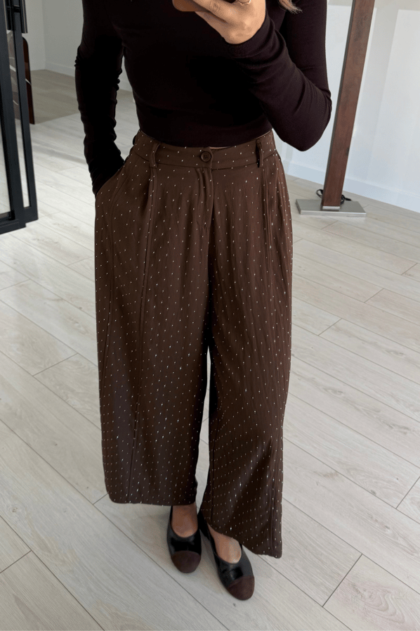Taş Detaylı Kahve Slouchy PantolonSezgi Tekin