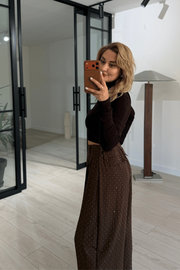 Taş Detaylı Kahve Slouchy PantolonSezgi Tekin
