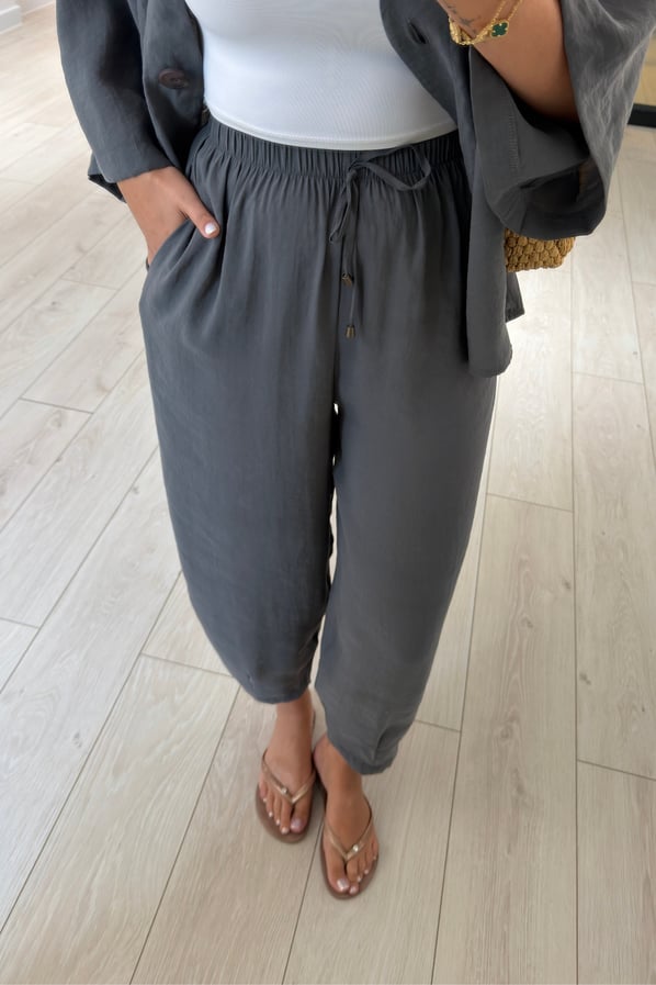 Tek Düğmeli Gömlek/Slouchy Pantolon Antrasit Tensel Modal TakımSezgi Tekin