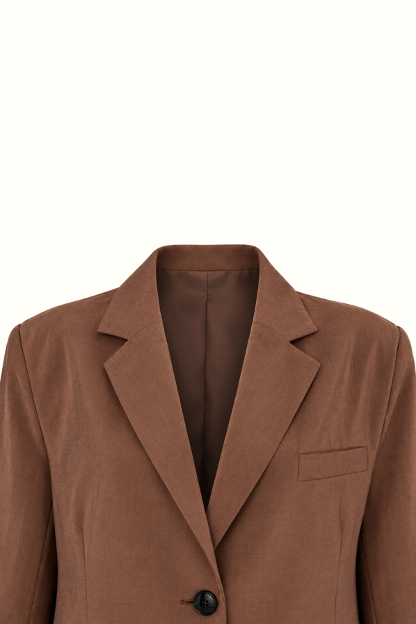 Tek Düğmeli Oversize Modal Kahve Blazer CeketSezgi Tekin