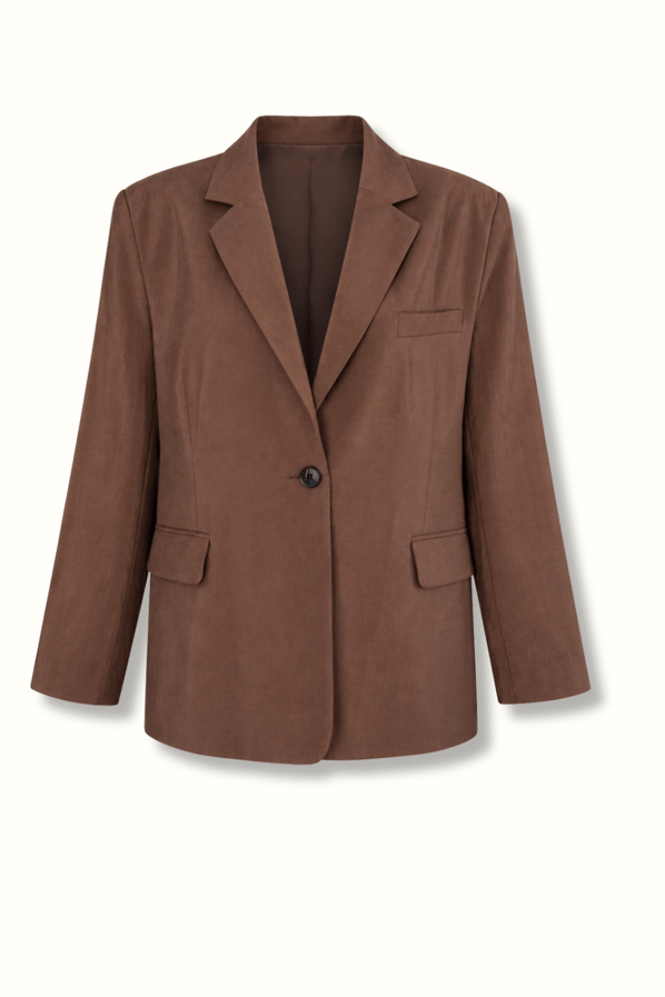 Tek Düğmeli Oversize Modal Kahve Blazer CeketSezgi Tekin