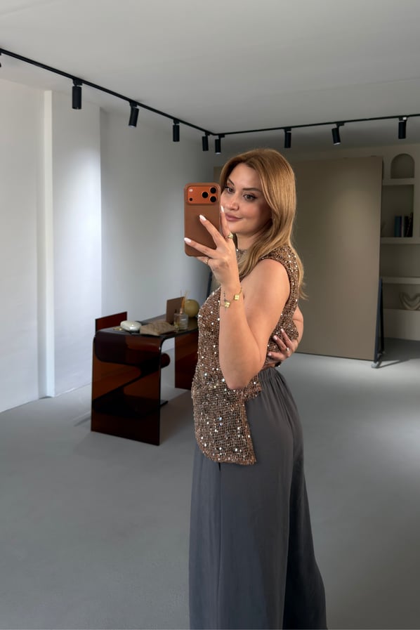 Tensel Modal Beli Lastikli Antrasit Bol PantolonSezgi Tekin