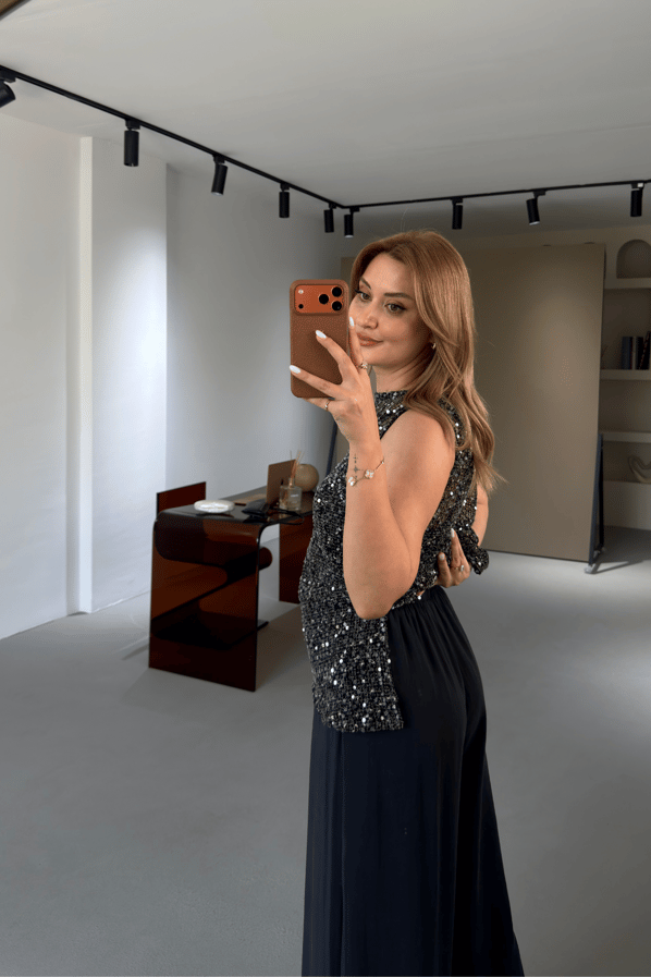 Tensel Modal Beli Lastikli Siyah Bol PantolonSezgi Tekin