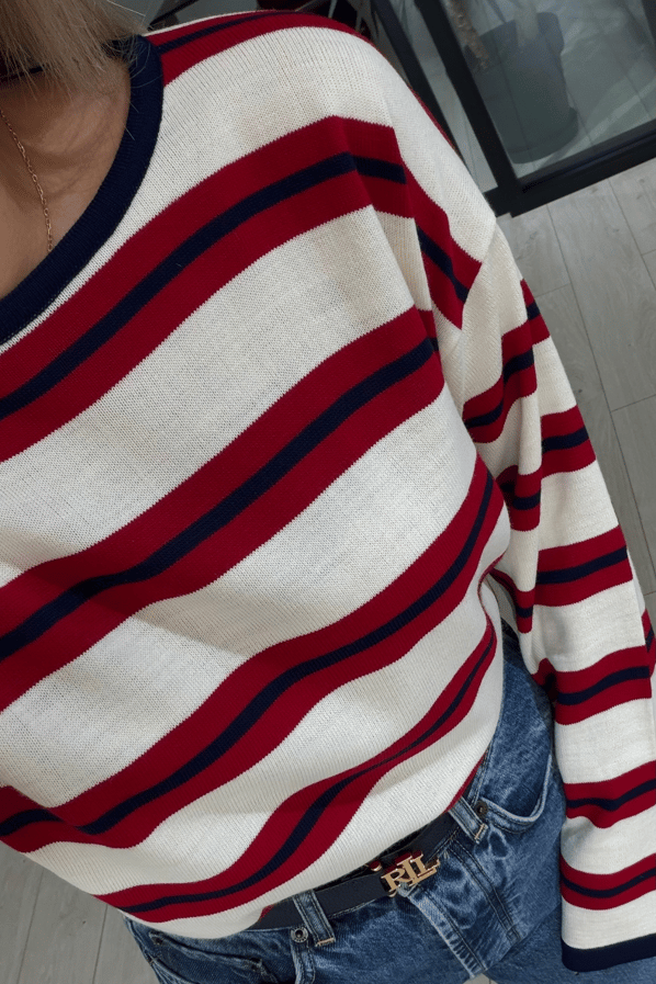 Üç Renk Geçişli Ekru Çizgili TrikoSezgi Tekin