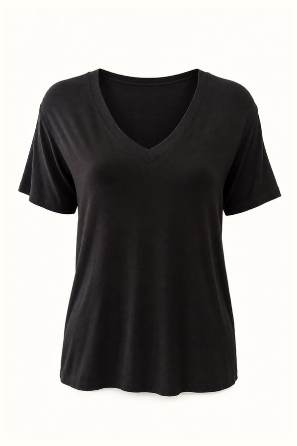 V Yaka Dökümlü Siyah TshirtSezgi Tekin