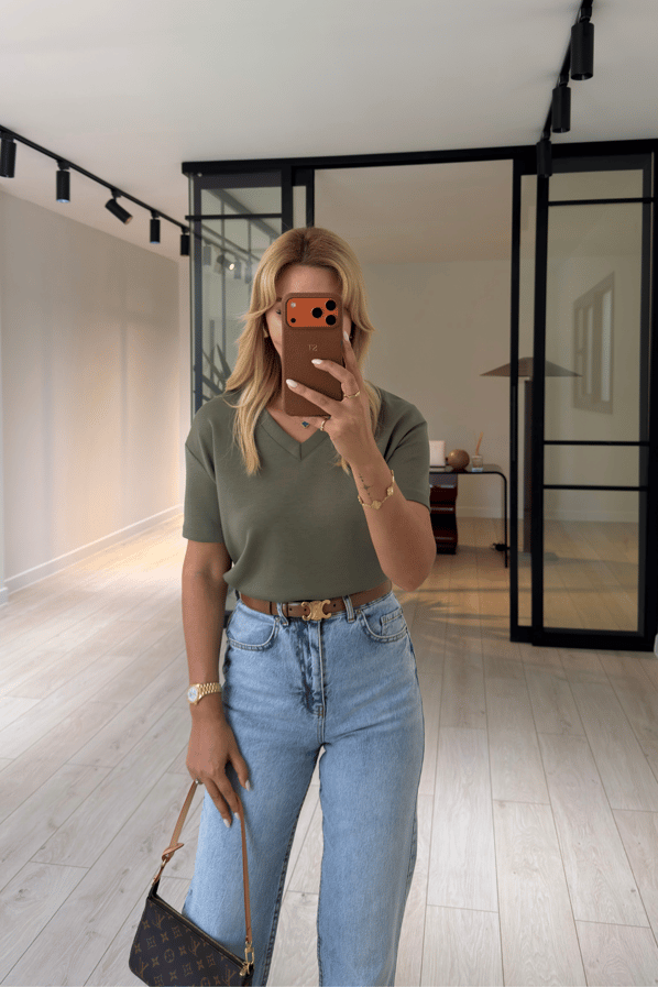 V Yaka Haki Tok Modal Basic TshirtSezgi Tekin
