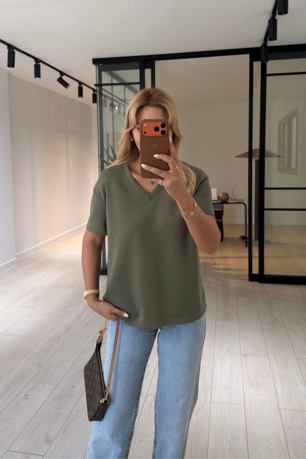 V Yaka Haki Tok Modal Basic TshirtSezgi Tekin