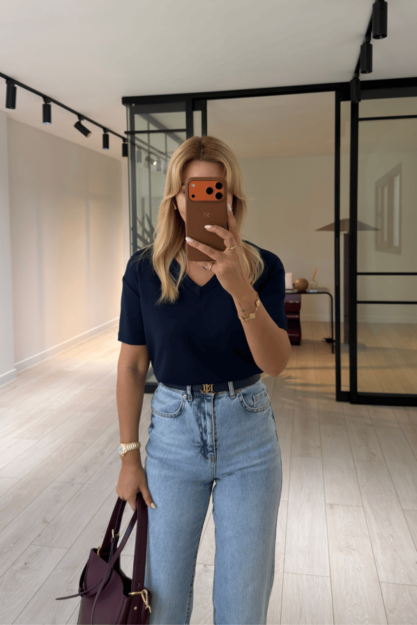 V Yaka Lacivert Tok Modal Basic TshirtSezgi Tekin