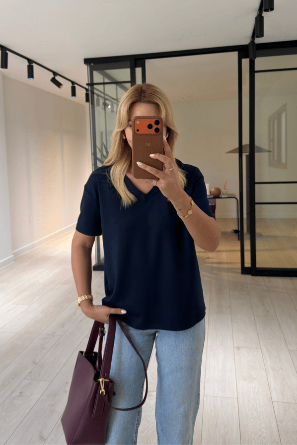 V Yaka Lacivert Tok Modal Basic TshirtSezgi Tekin