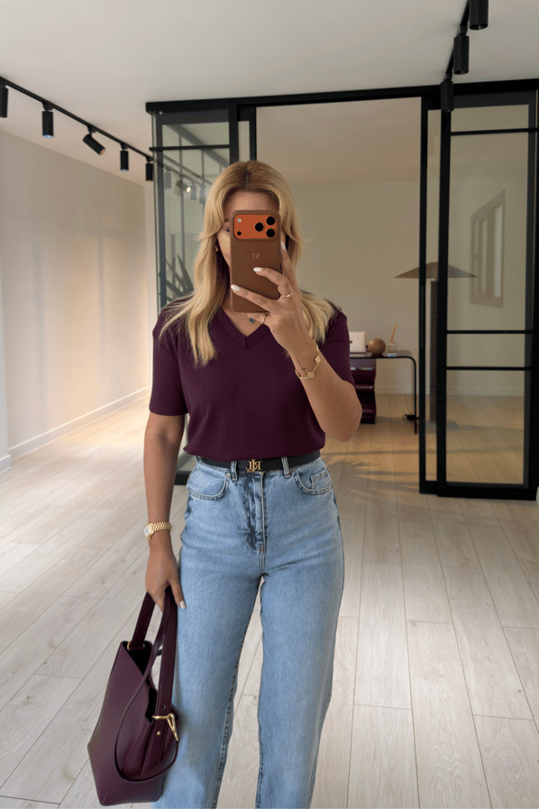 V Yaka Mürdüm Tok Modal Basic TshirtSezgi Tekin
