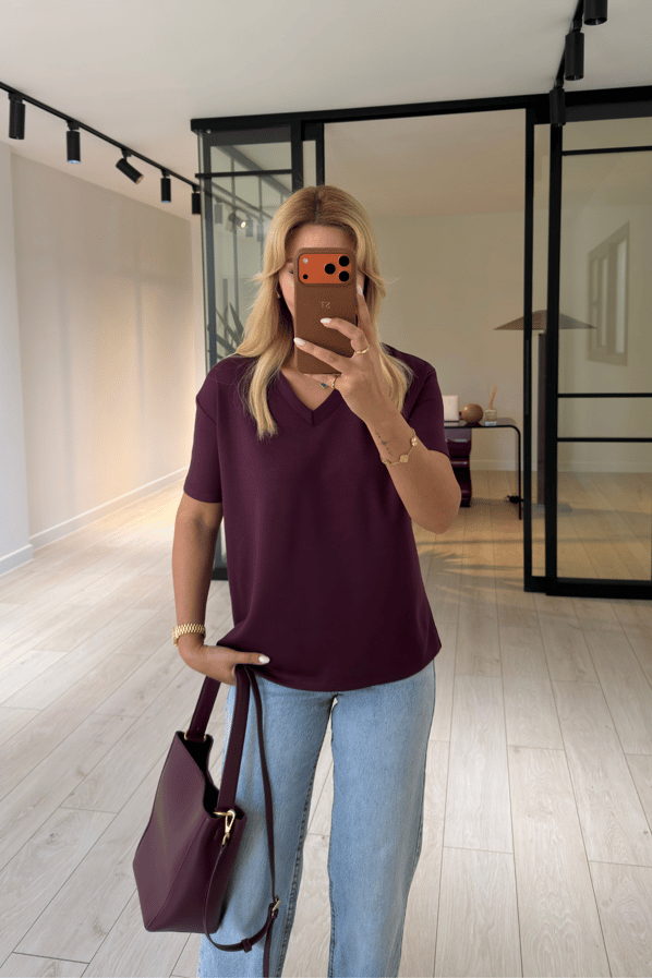 V Yaka Mürdüm Tok Modal Basic TshirtSezgi Tekin
