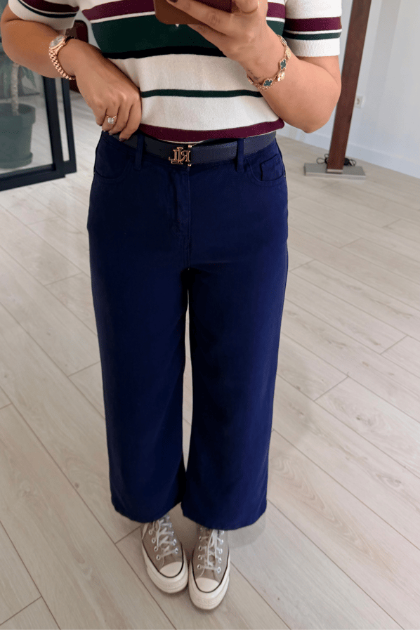 Wide Leg Dökümlü Lacivert Bol PantolonSezgi Tekin