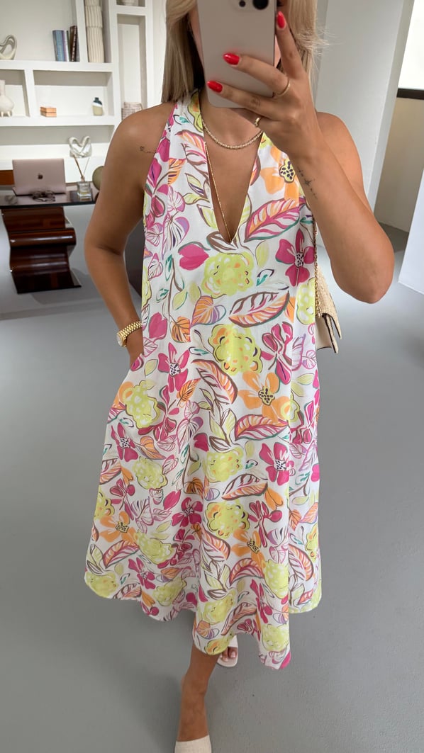 Sırt Detay Çiçekli Vual Elbise