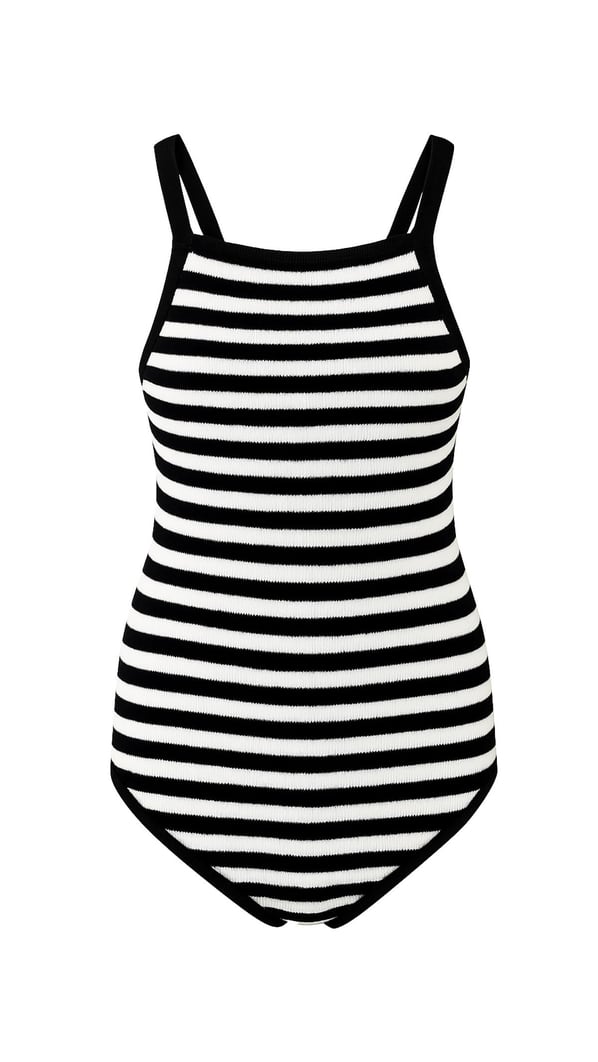 Siyah Beyaz Çizgili Triko Bodysuit